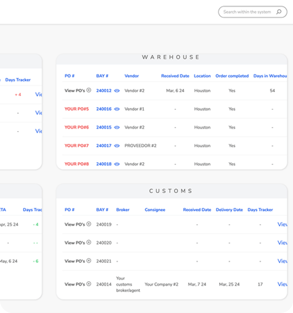 Tracecoo Warehouse and Customs Order Summary